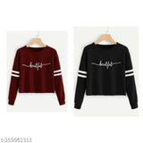 Stylish cotton blend full sleeves round neck sweatshirts for girls & women (pack of 2), featuring printed patterns, ideal for year-round wear and popular holiday fashion trend