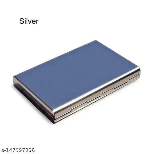 High-end stainless steel male card holder. Ultra-thin, anti-theft, multi-card portable case. Solid metal, 5 compartments, free size (10cm x 8cm). Sleek, stylish, secure business accessory. Made in India