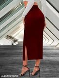 Mid-length elastic waist bodycon skirt, high waisted, side slit, women's fashionable casual wear