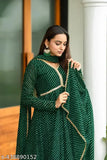 Green Georgette Anarkali Long Sleeve Kurta Set with Dupatta, traditional party wear for women