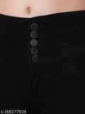 5 Button Stretchable Ankle Length Slim Women Black Jeans