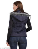 Sleeveless designer women's nylon jacket in solid pattern, perfect for working women and college girls, stylish winter wear with detachable hood and fur lining