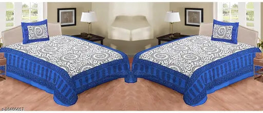 Cotton Jaipuri single bed sheet combo pack (2 bedsheets & 2 pillow covers), ideal for kids, made in India