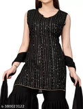 Black embroidered work ethnic set with dupatta, designed by Maruti Enterprise, for women and girls