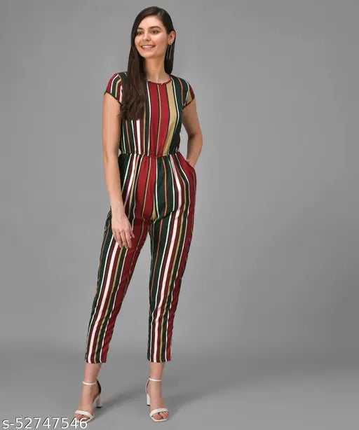 Multicolor stripe crepe jumpsuit for women, casual and vibrant, size XL, India-origin fashion
