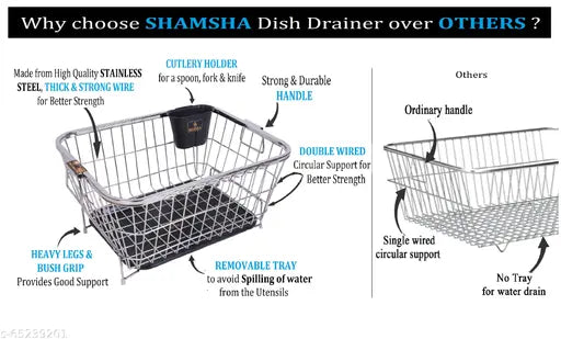 Stainless steel dish strainer basket with removable water drainage tray and spoon jar