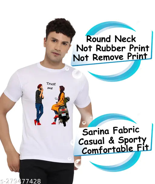 Striped polyester t-shirt: Girls Boys Love Meeting on Scooter design, ideal for casual everyday wear