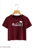 Princess-themed crop top for women and girls, printed lycra with short sleeves. Made in India