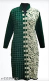 Green and black patterned wool kurti with free size, single side pocket