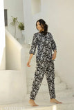 Comfortable cotton rayon night suit for women, full sleeve, printed pattern on display stand