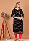 Rayon printed kurti for women, three-quarter sleeves, vibrant Indian print, S-XXXL sizes available