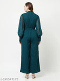 Green Georgette Printed Jumpsuit with Long Sleeves, trending casual fashion for women