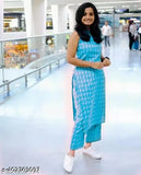 Cotton sleeveless women's kurta set with palazzos, printed net design, available in sizes M-XXL from India