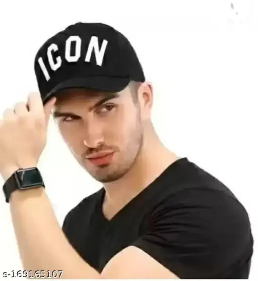 Black cotton adjustable baseball cap with self-design net, perfect for formal, casual, or sportswear in men and boys collections. Made in India