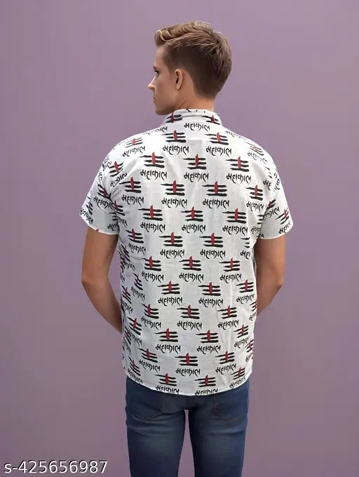 Dhanya 100% Cotton Mahakal printed Short Kurta/T-shirt for Men, suitable for any occasions, easy-to-wear button front, 100% cotton for comfort, made in India