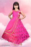 Pink poly silk Indo-Western net embroidered maxi length princess gown for girls, perfect party wear or wedding attire