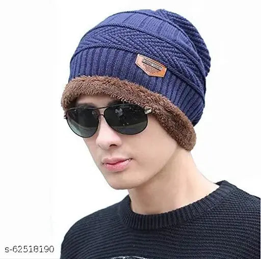 Winter woolen bannie cap with neck warmer & scarf - premium quality knit for men/women. Soft nylon, self-design pattern, one size fits most. Perfect for stylish warmth in winter