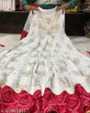 White rayon Anarkali Kurta with embroidery, three-quarter sleeves, Indian traditional wear