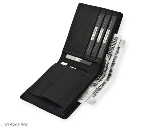 Brown artificial leather men's travel-casual formal wallet, premium PU bi-fold design, 10 card slots, free size (9x4 cm)