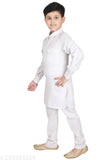 Kids Pathani cotton kurta pajama set, solid pattern for children's traditional clothing, long sleeves
