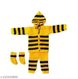 Striped wool kids winter wear for 0-3 months, cozy self-designed outfit from India