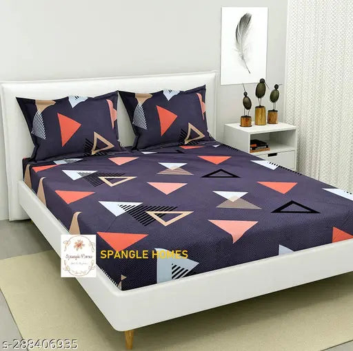 Orangel yellow microfiber king fitted bedsheet, superfine glace cotton geometric pattern, fits up to 8 inches, summer season, includes 1 bedsheet