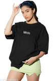 Black, cotton oversized women's gym t-shirt