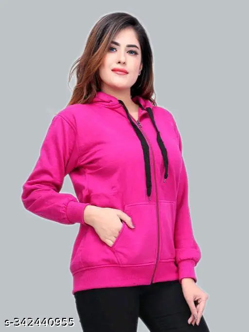 Pink cotton blend women's jacket, universally cozy and consistent, long sleeves, solid color, size options: S, M, L, XL, XXL