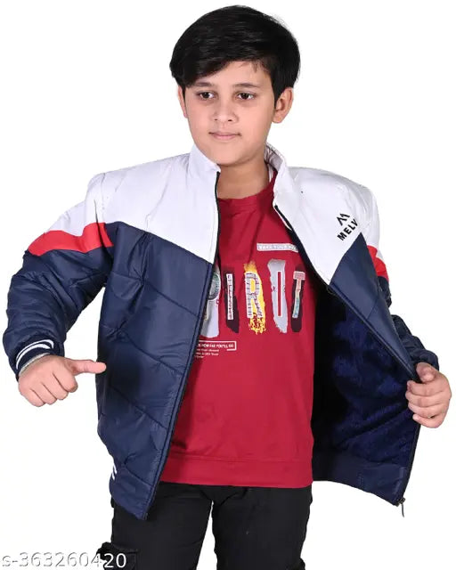 Modern boys jacket, black and blue with zip closure