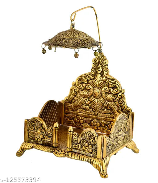 Oxide metal Laddu Gopal Singhasan, 6.5x7x4 inch Indian-made aluminum cradle for small deity
