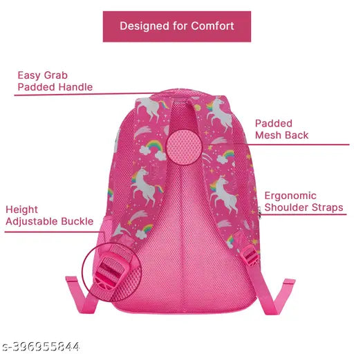 Frantic Polyester 26 L School Backpack With Pencil School Bag Class 1 to 8 Daypack(RR_Pink_Flying_Unicorn_2024_A)
