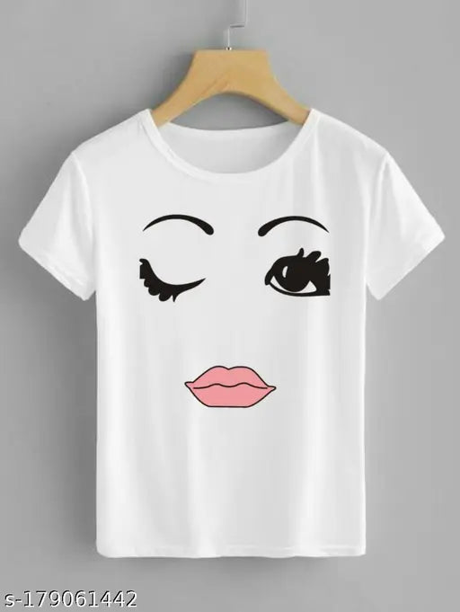 Printed polycotton Women's Round Neck solid Half T-shirt, short sleeves, trendy and alluring for casual or party wear, size S(34) M(36) L(38) XL(40), made in India