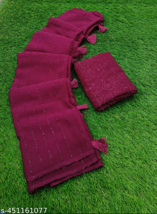 Maroon chiffon fabric, long length for saree, fringed detail, likely drapery material