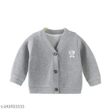 Grey cotton blend MOMISY baby girls VNeck sweater - cozy, soft knitted, kid's wear (6-12M, 1-2Y, 2-3Y, 3-4Y)