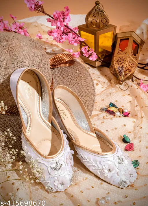 Synthetic bellie/jutti sandals, stylish hand embroidery designs for women & girls, India-made fashion heel sandal