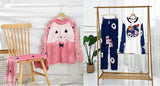 Pink woolen girls' regular nightsuit with long sleeves and floral print, warm winter wear for cozy comfort