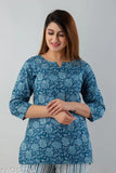 Stylish cotton night suit for women, printed pyjamas with three-quarter sleeves, size S (36in top bust, 30in bottom waist)