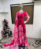 Georgette long-sleeve round neck Anarkali style dress with dupatta, printed, available in multiple sizes for women and girls