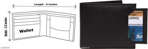 Black faux leather men's casual-formal wallet, regular size (7 card slots), sleek design with multiple compartments