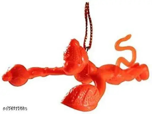 Orange plastic Hanuman idol car decoration: Flying Lord Hanuman Bajrang Bali figurine, 1.5x1.5x1.5 inches, made in India