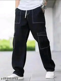 Black cotton baggy men's pants cargo pockets