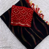 Red and black georgette saree with blouse, soft fabric