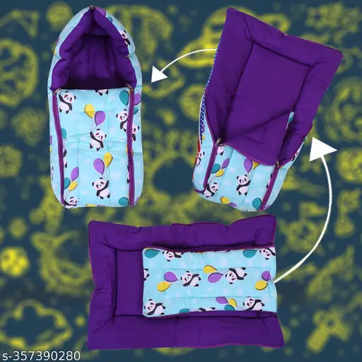 Sea green cotton printed baby sleeping bag & carry nest, 1-piece unisex bedding for newborn to 6 months, co-sleeping, portable bassinet design