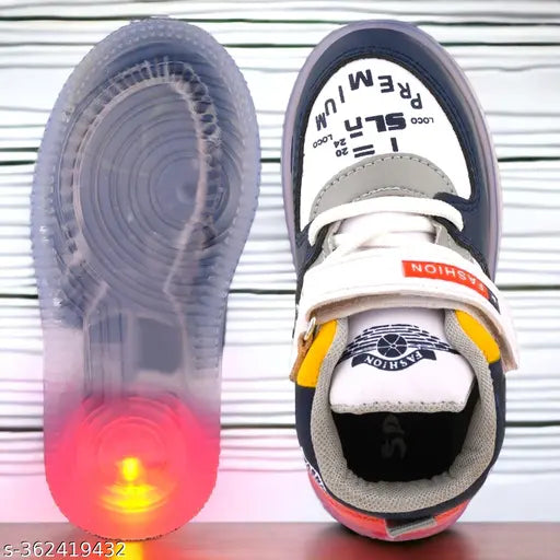 Kids LED light shoes for boys and girls, colorblocked net with synthetic leather sole, waterproof Velcro closure, ideal for 2.5-5 years, comfortable and suitable for summer and winter wear