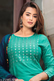 Blue kameez, embroidered mirror work, dupatta set