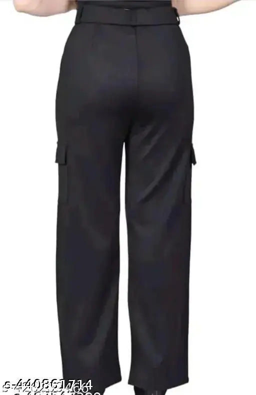 Black cotton blend cargo trousers - comfortable, trendy, and stylish women's wear