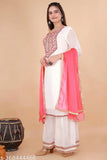 Womens pink and black georgette kurta set with sharara and dupatta