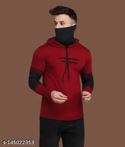 Trending men's polycotton hoodie, solid colorblock streetwear t-shirt with full sleeves and hooded neck - ideal for sports and parties, machine washable