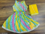 MultiColor cotton skirt top and net dupatta with gota work, vibrant rainbow print for young girls' traditional ethnic wear