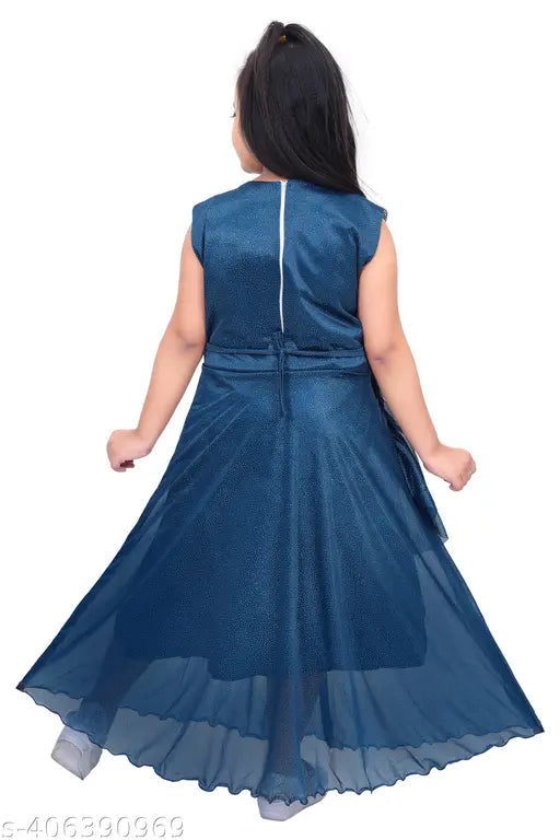 Cotton blend embellished net kids gown, charming garment for 10-year-old girls in western party wear. Made in India